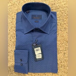 NWT David Donahue Trim Fit Navy Micro-Geometric Dress Shirt